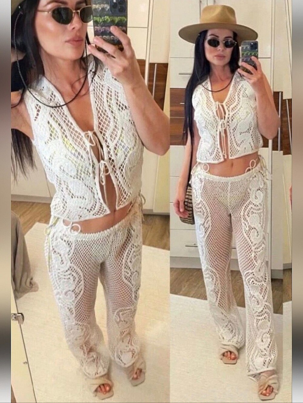 Zara Set 2pc Crochet Vest and Pants Size M
